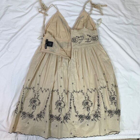 Hale Bob Embroidered Dress Floral S Beige Sleeveless Cotton Cottagecore Boho - Picture 8 of 9